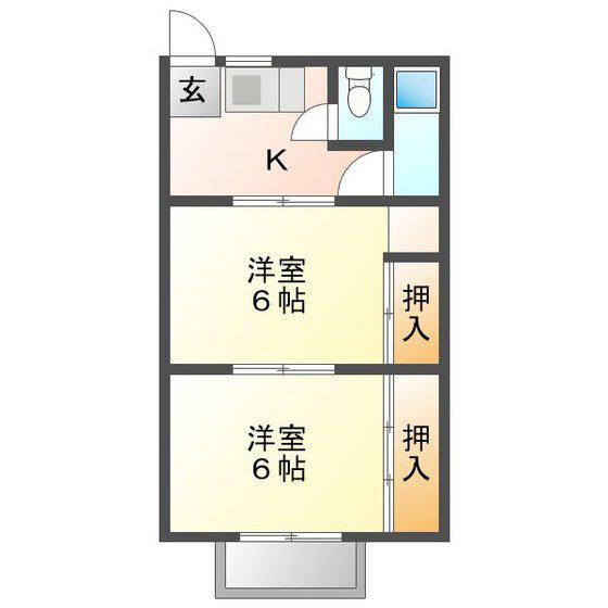 ピアース三ツ谷町(2K/2階)の間取り写真