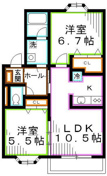 ブライト井の頭B(2LDK/2階)の間取り写真