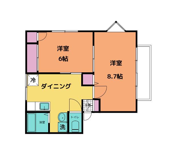 ハイブリッジKEN(2DK/2階)の間取り写真