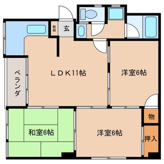 三洋ビル(3LDK/3階)の間取り写真