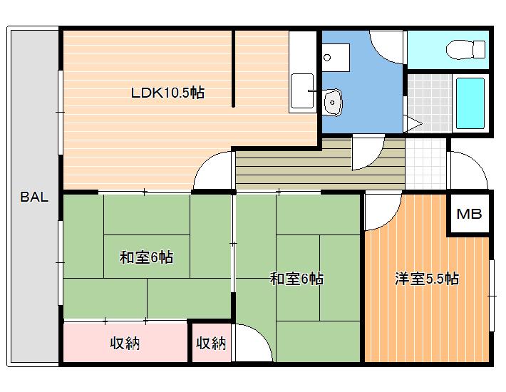 第二高橋ハイツ(3LDK/1階)の間取り写真