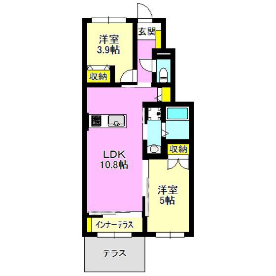 シルフィード(2LDK/1階)の間取り写真