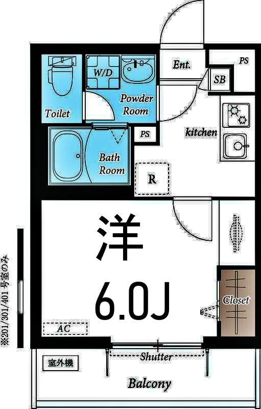 ヴィラ磯子(1K/1階)の間取り写真