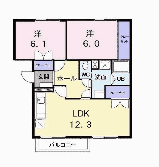 ユーメゾン内浜(2LDK/1階)の間取り写真