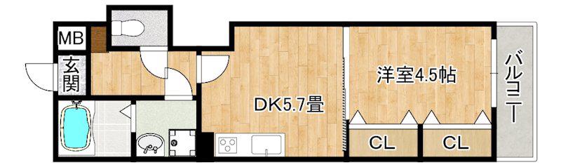 TKアンバーコート羽衣(1DK/2階)の間取り写真