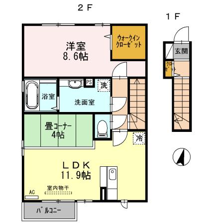 セジュール アクィールII(1LDK/2階)の間取り写真