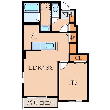 レットルダムールB(1LDK/1階)の間取り写真