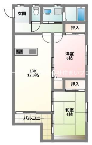 エルピス旭町(2LDK/3階)の間取り写真