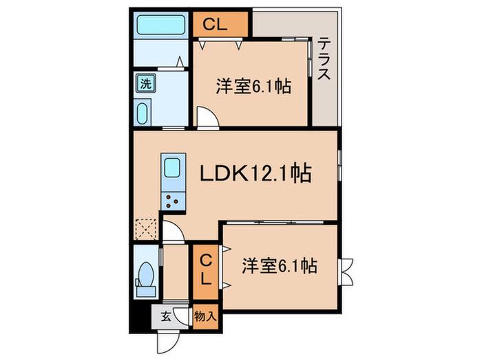 ゼフィール(2LDK/1階)の間取り写真