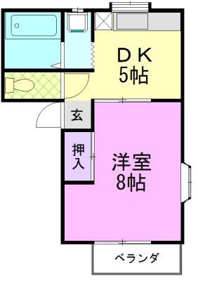 コーポハーモニーB棟(1DK/2階)の間取り写真