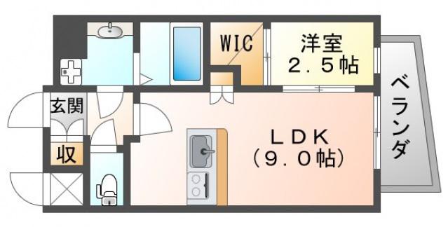 プレサンス江坂ベルフィーヌ(1LDK/9階)の間取り写真