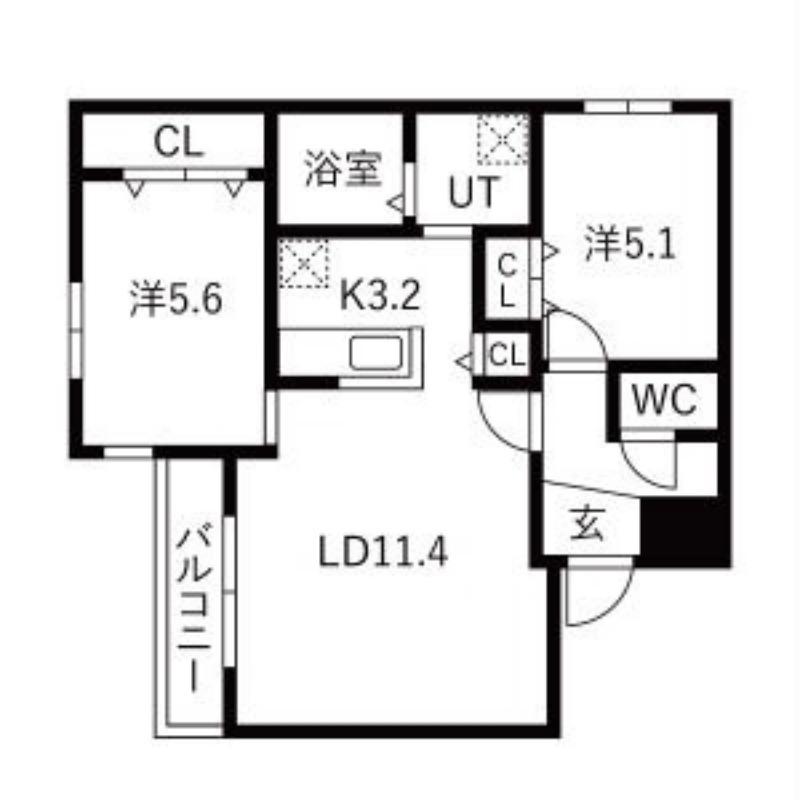 グランディール琴似(2LDK/4階)の間取り写真