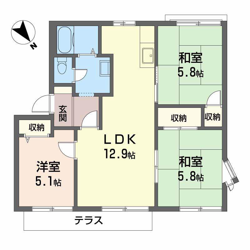フレグランス錦B(3LDK/1階)の間取り写真