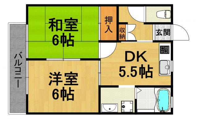 カーサオクムラ(2DK/1階)の間取り写真