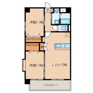 シャルマンパーク若江(2LDK/4階)の間取り写真
