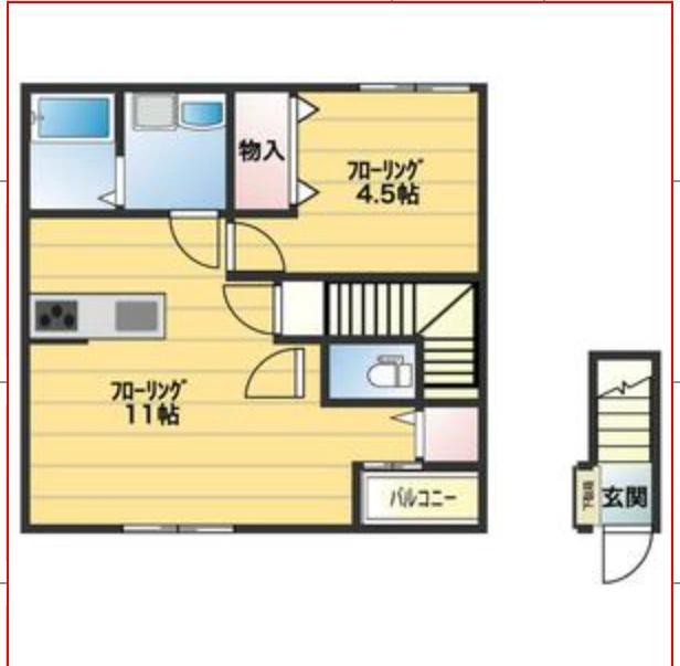 アグレアーブル山手町(1LDK/2階)の間取り写真