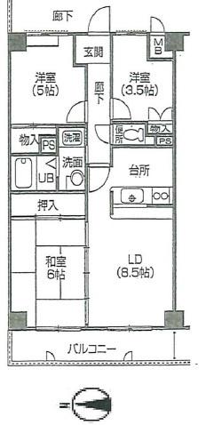 エルコート新大宮(3LDK/4階)の間取り写真