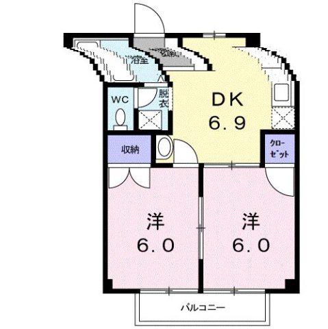 カントリーハイツ梅Ⅰ(2DK/1階)の間取り写真