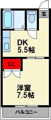 サンヒルズ幸袋(1DK/2階)の間取り写真