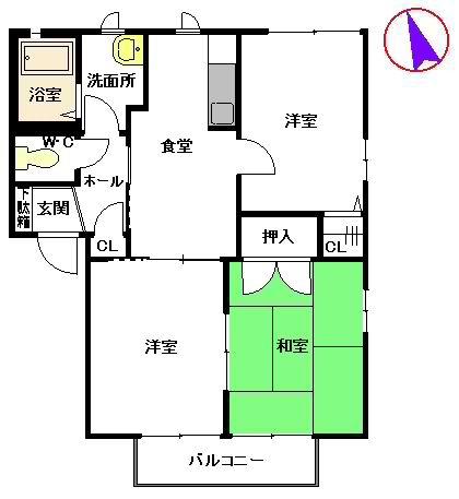サクラージュ  B棟(3DK/2階)の間取り写真