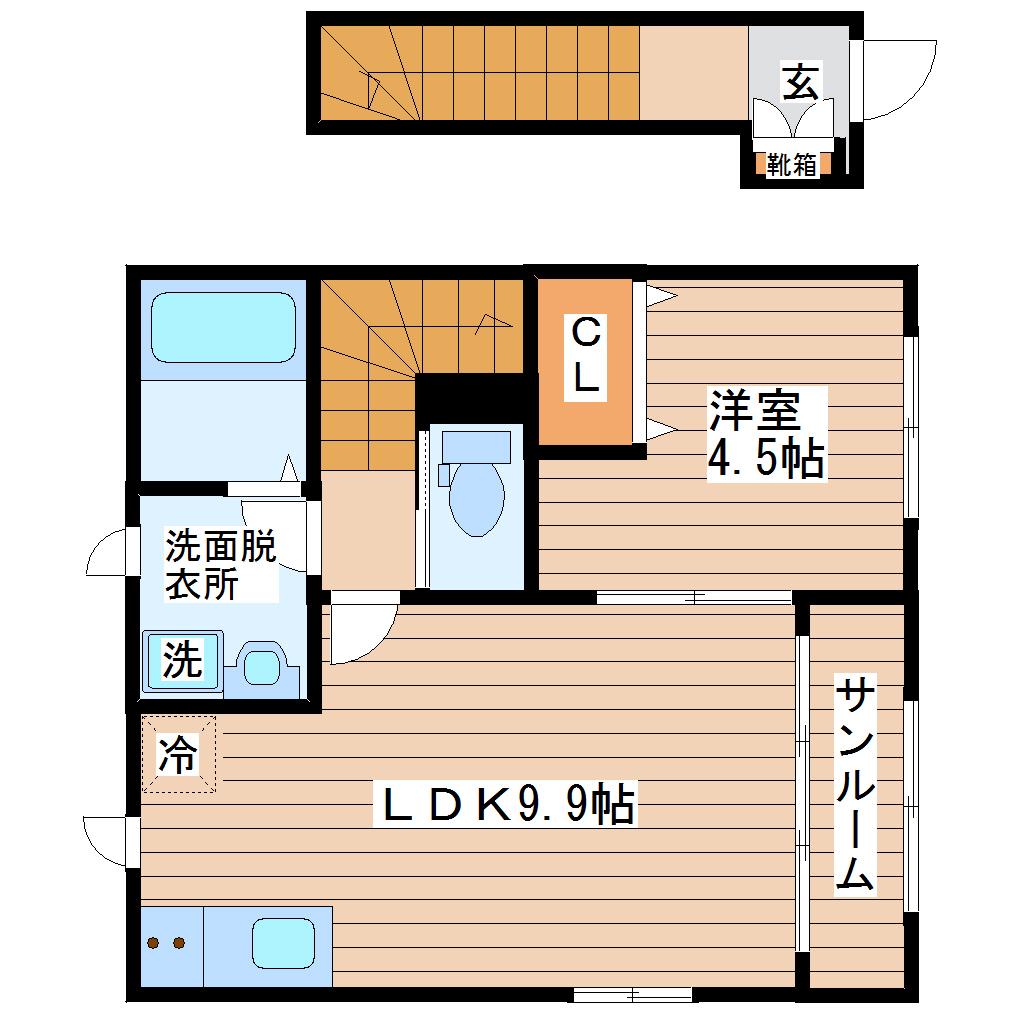 A・TテラスII(1LDK/2階)の間取り写真