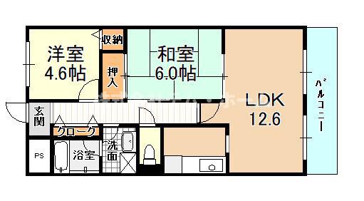 グランシャリオ柏原(2LDK/1階)の間取り写真