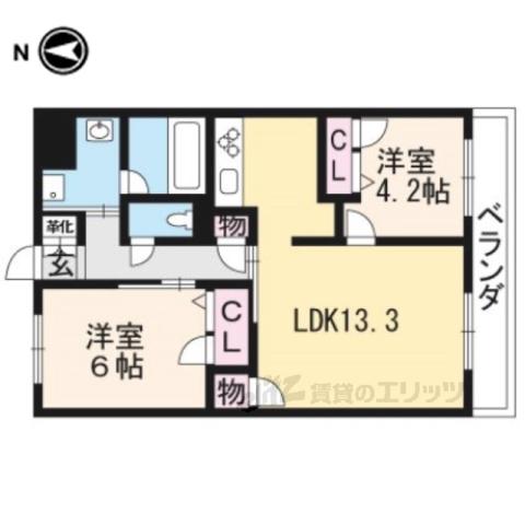 セントリヴィエ二条(2LDK/1階)の間取り写真