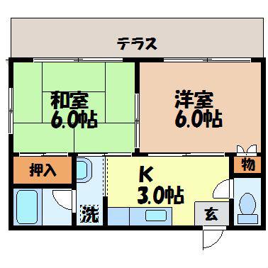 シャルム南山手(2DK/1階)の間取り写真