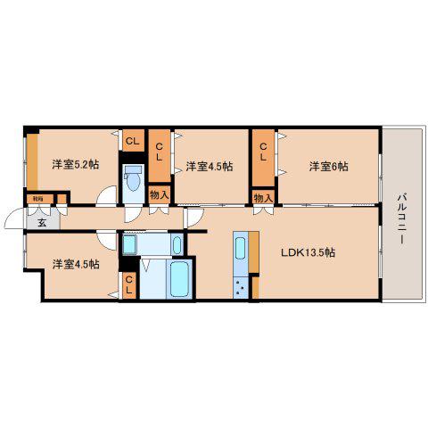 チサンマンション斑鳩II号館(4LDK/4階)の間取り写真
