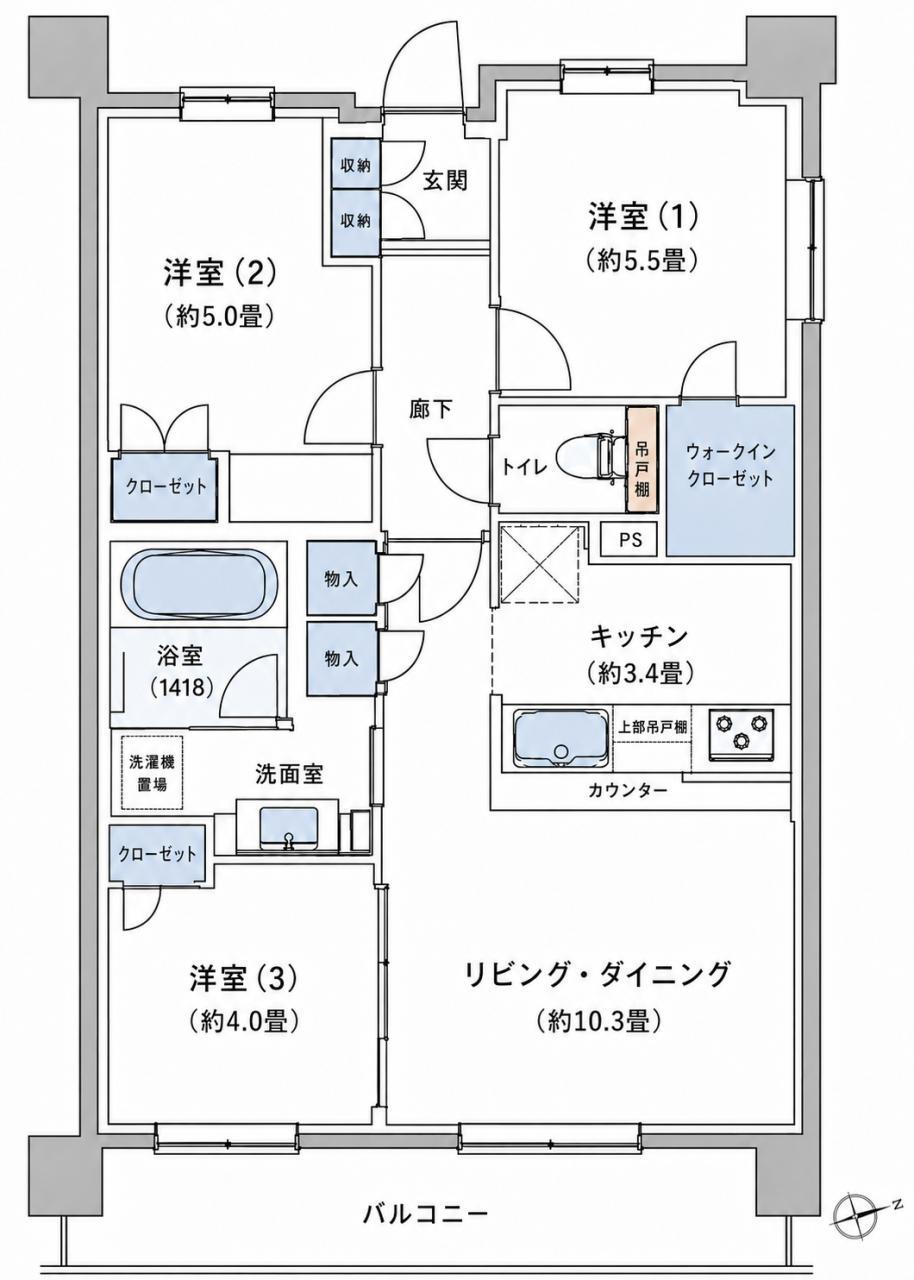 プラウドシティ国立(3LDK/4階)の間取り写真