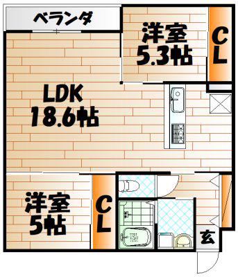 フォルツァ ドット ミユ(2LDK/4階)の間取り写真