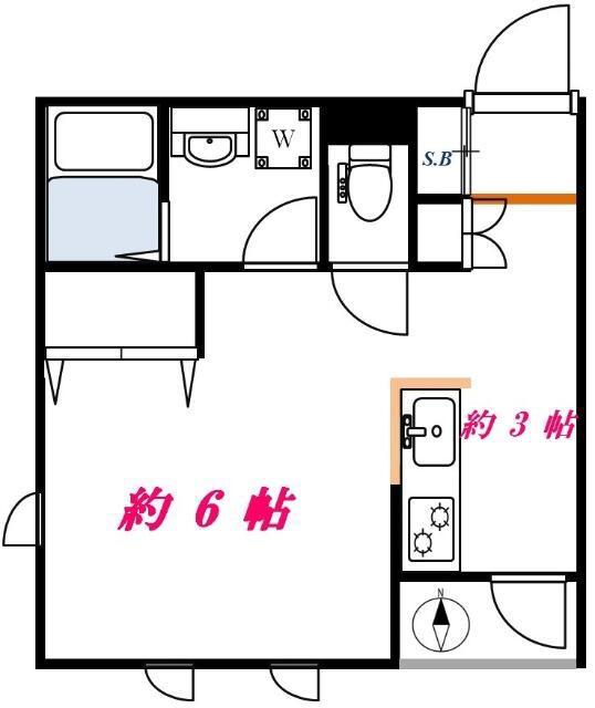 グリフォン(ワンルーム/2階)の間取り写真
