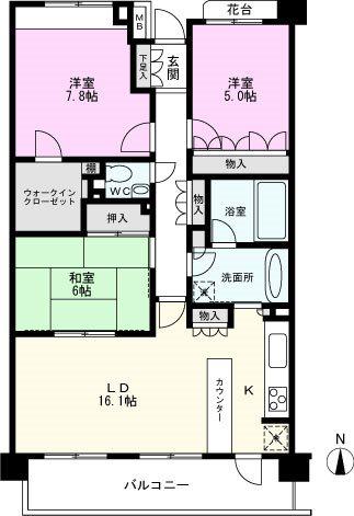 エフローレ新越谷スタシオン(3LDK/5階)の間取り写真