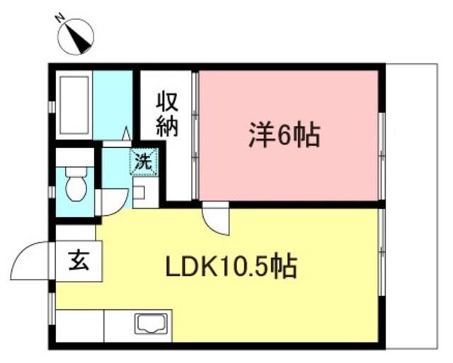 ハイツ百広B棟(1LDK/2階)の間取り写真