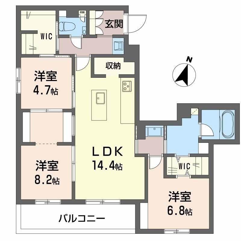 プレミアス大濠西(3LDK/3階)の間取り写真