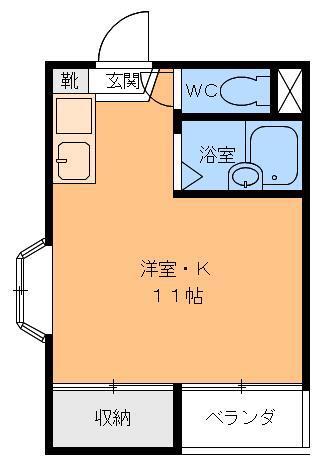 ビューハイツ島口(ワンルーム/2階)の間取り写真