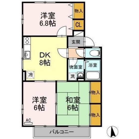 ビューテラス大町A棟(3DK/2階)の間取り写真