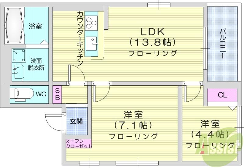 ザ・リバティⅧ(2LDK/2階)の間取り写真