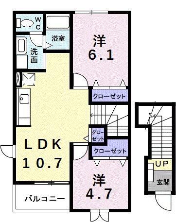 アヴニ-ルT.M(2LDK/2階)の間取り写真