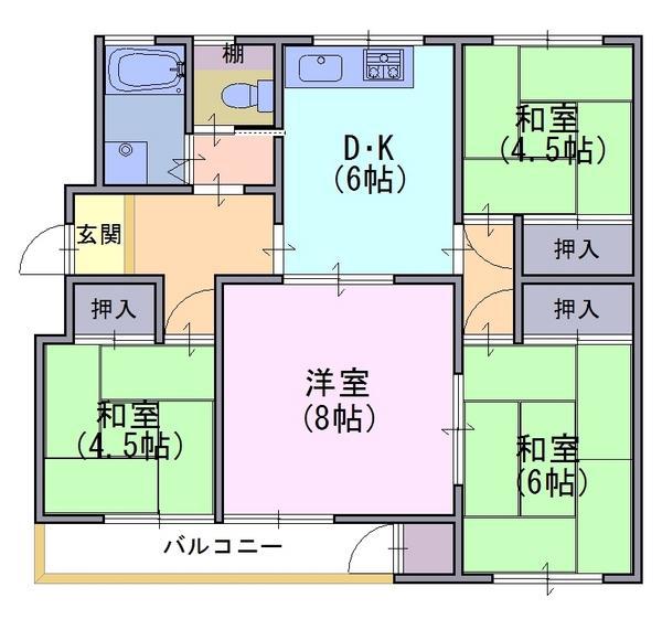 メゾン神足 4棟403(4DK/4階)の間取り写真
