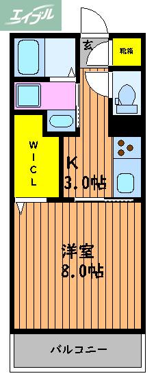 ヴァンベール京山(1K/3階)の間取り写真