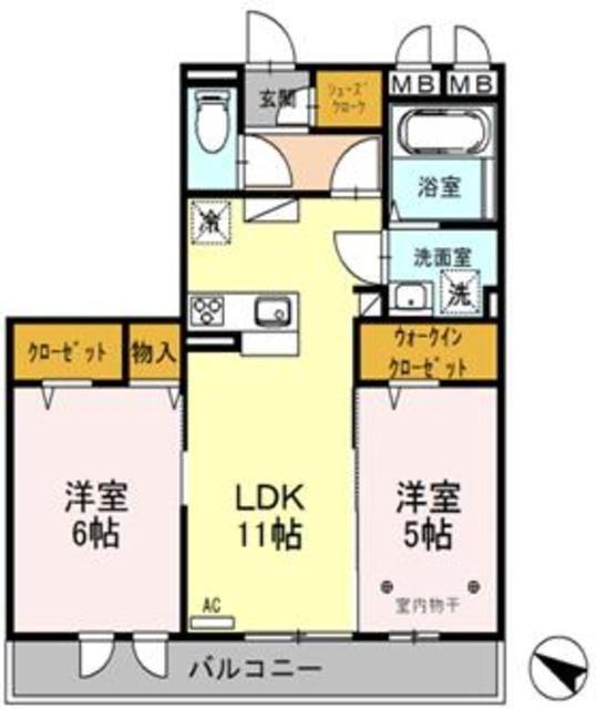 リビエールセレナ(2LDK/2階)の間取り写真