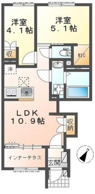 グリシーナ コルガンテ(2LDK/1階)の間取り写真