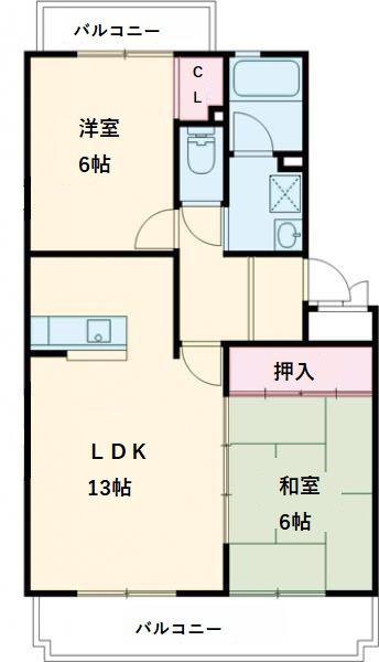 ワイズコート(2LDK/4階)の間取り写真