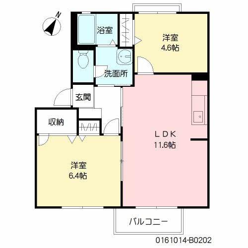 グレースハイム B棟(2LDK/2階)の間取り写真