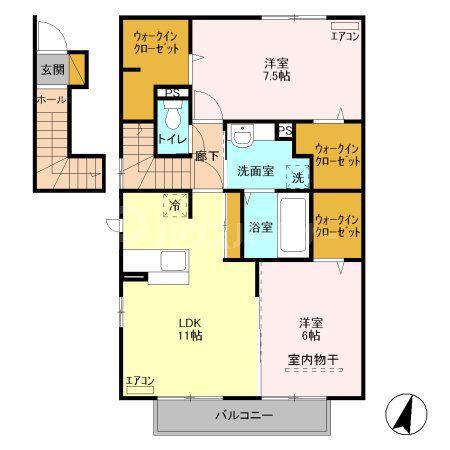 ヴァンベールII(2LDK/2階)の間取り写真