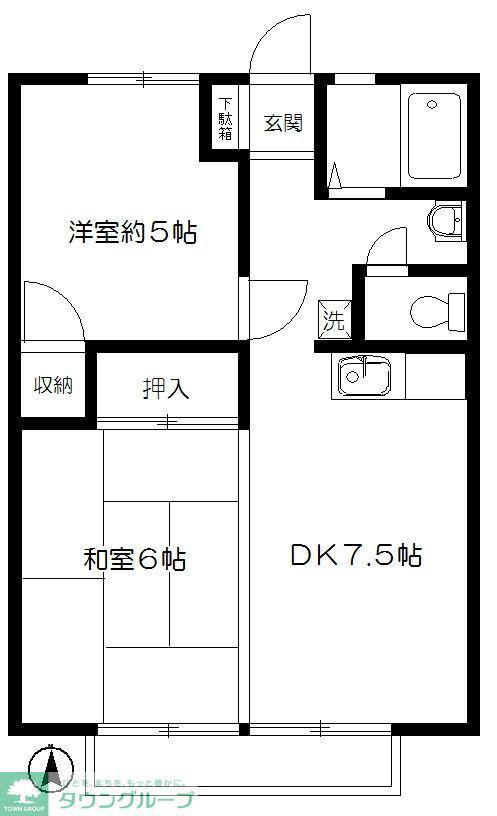 メゾンコスモA(2DK/2階)の間取り写真
