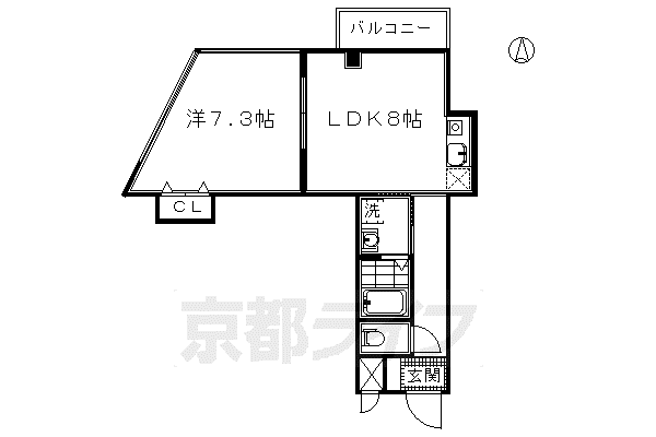 泉涌寺HIRANOマンション(1LDK/2階)の間取り写真