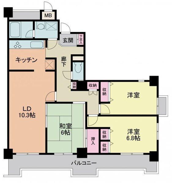 アルテサーノ調布(3LDK/9階)の間取り写真