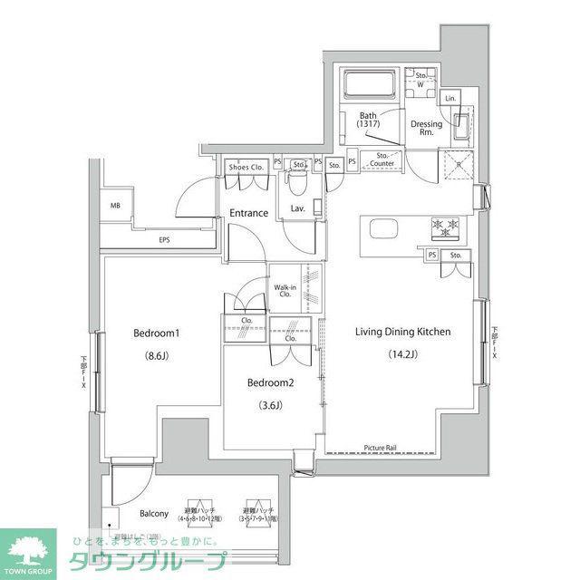 ザ・パークハビオ人形町レジデンス(2LDK/3階)の間取り写真